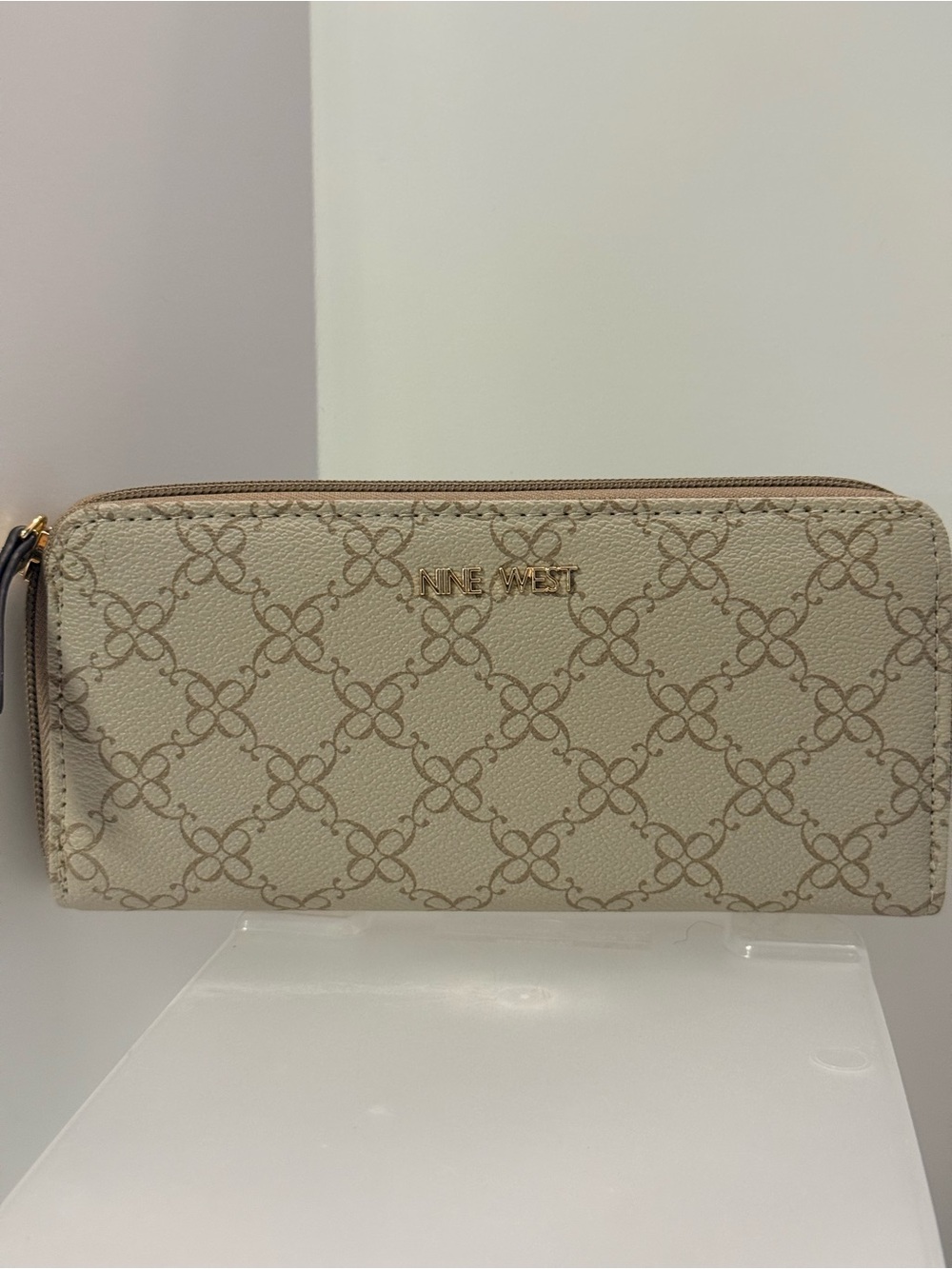 Nine West Beige Logo-Print Zip Wallet